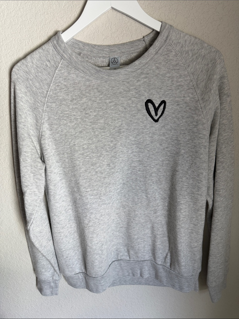 Light Gray Women’s Crewneck Sweater with Heart Embroidery - Picture 3 of 5